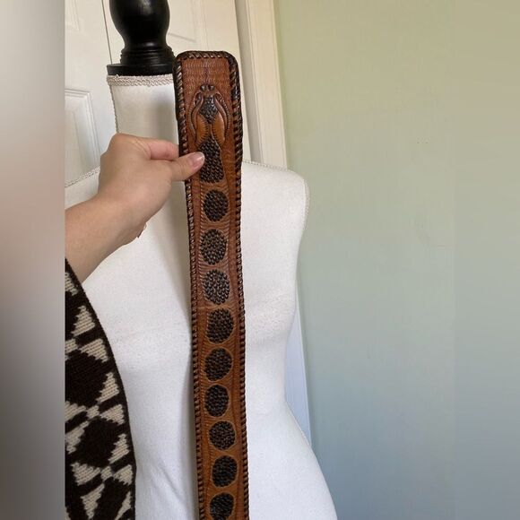 Vintage Tooled Leather Rattlesnake Serpent Belt - Picture 6 of 7